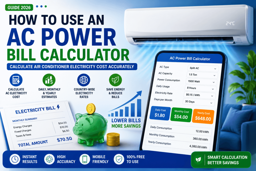 Person using an AC Power Bill Calculator to estimate air conditioner electricity costs